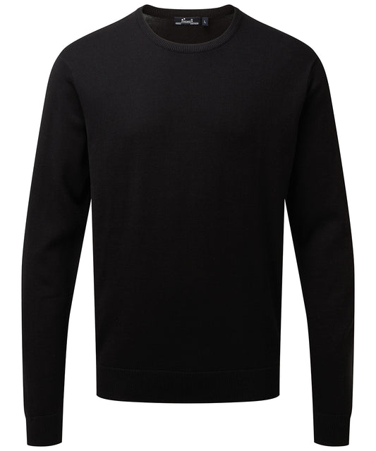 Crew neck cotton-rich knitted sweater