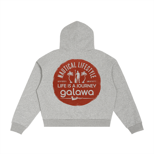 Galawa Nautical Lifestyle - Contrast Plaid Boxy Zip Hoodie