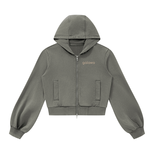 Galawa Red Circle - Women’s Vintage Wash Full Zip Hoodie Dark Grey